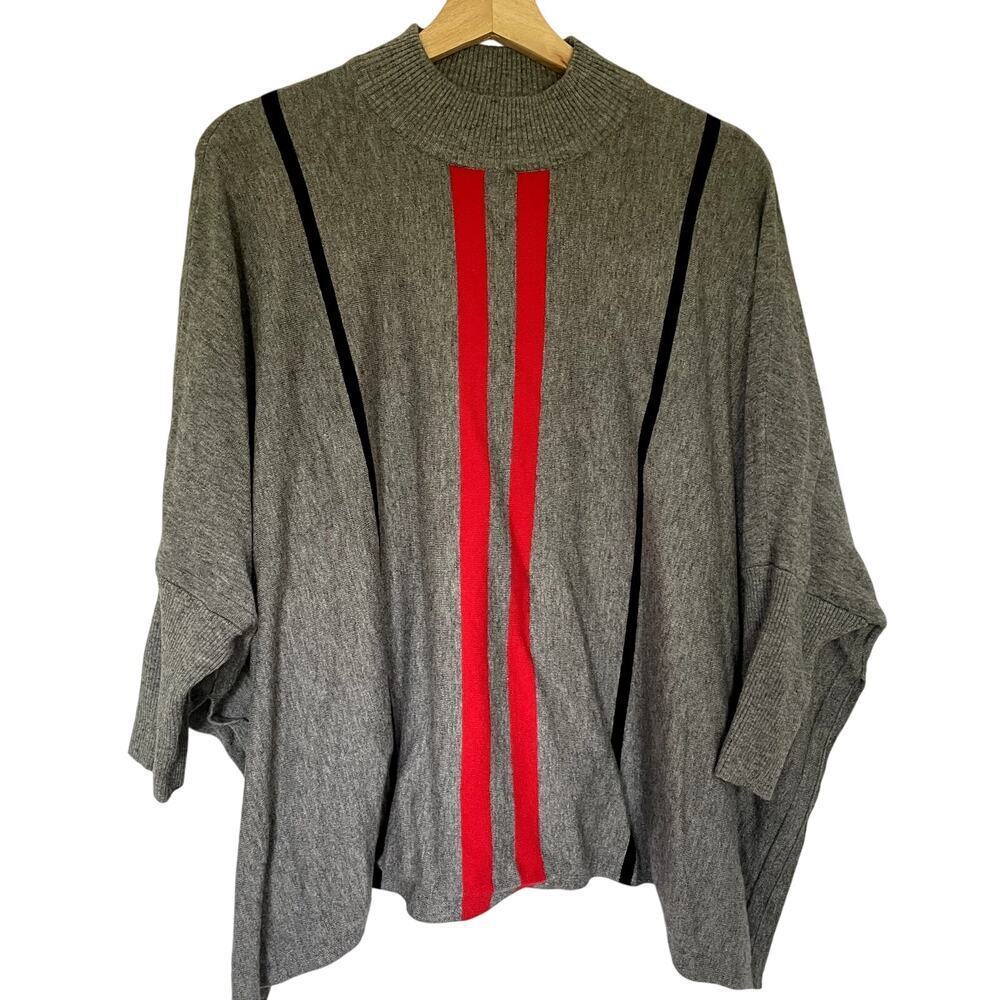 Patrizia Luca milano red gray and black striped sweater batwing one size women's